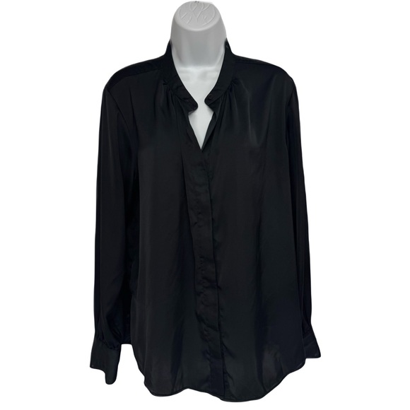 Prologue Tops - Silky black hidden button up flowy mandarin collar blouse Prologue sz Large